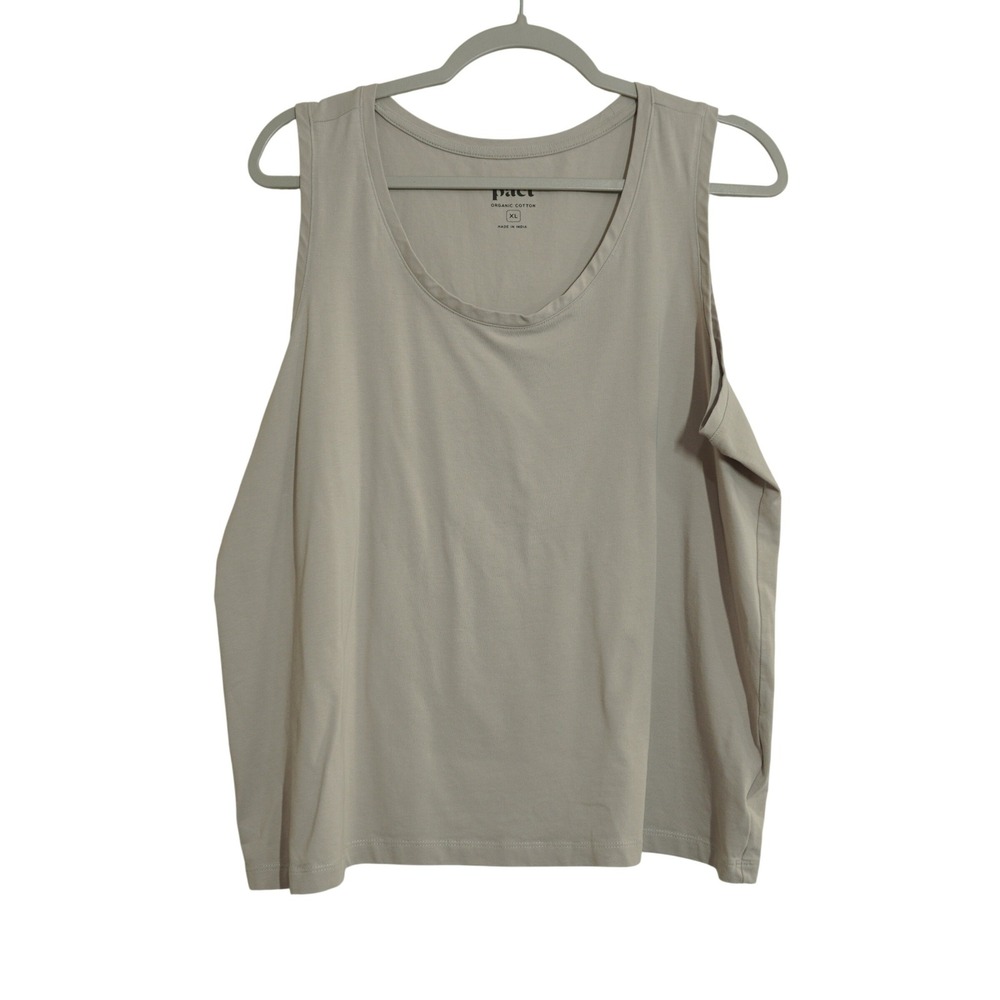 Pact Women's Size XL Beige Grey Tank Top Organic Cotton Sleeveless Scoop Neck